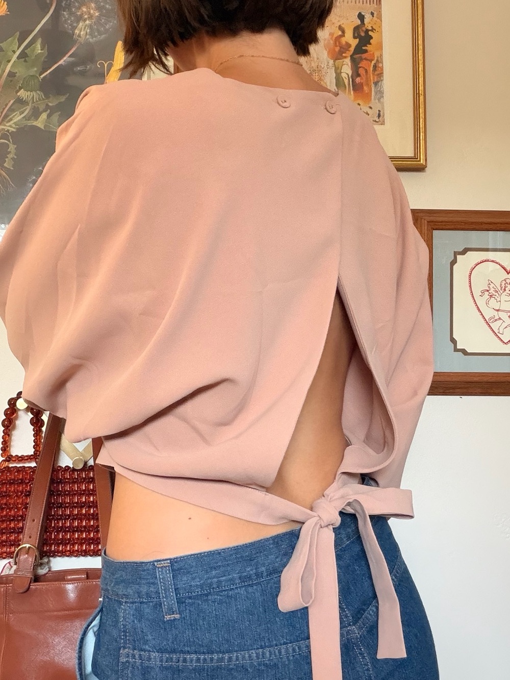 Dance & Marvel Blush Tie-Back Open-Back Blouse